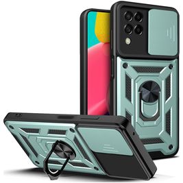 Mobigear Armor Ring Cam Slide Samsung Galaxy M53 Hülle Hardcase Backcover Stoßfest mit Ringhalter - Grün