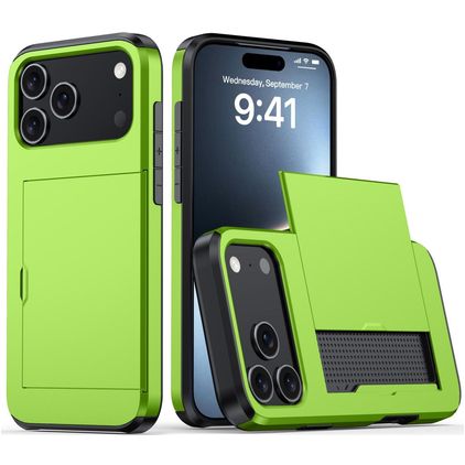 Mobigear Card iPhone 18 Pro Max Hülle Hardcase Backcover Stoßfest mit Kartenhalter - Grün