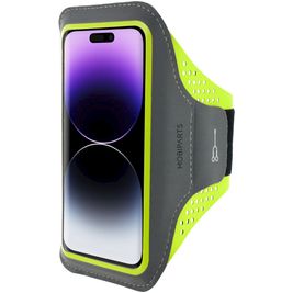 Mobiparts Comfort Fit Handyhalterung Joggen iPhone 14 Pro Sporthülle Neopren Sportarmband - Neon Green
