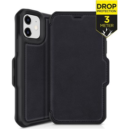 ITSkins HybridFolio iPhone 12 Mini Hülle Echtes Leder Klapphülle - Schwarz