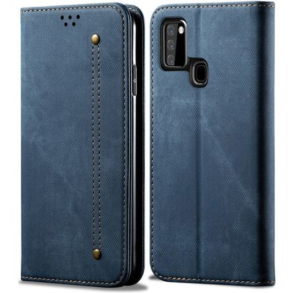 Mobigear Denim Slim Samsung Galaxy A21s Hülle Klapphülle Geldbörse - Blau