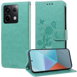Mobigear Flowers POCO X6 Hülle Klapphülle Geldbörse - Grün