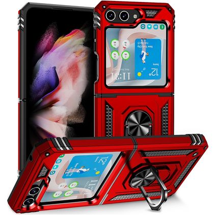 Mobigear Armor Ring Samsung Galaxy Z Flip 5 Hülle Hardcase Backcover Stoßfest mit Ringhalter - Rot