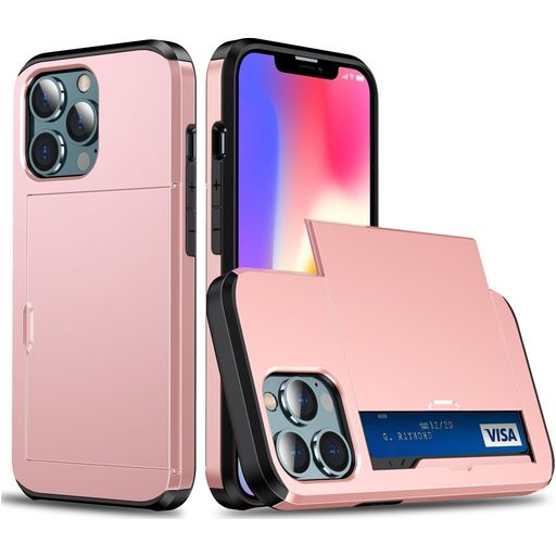 Mobigear Card iPhone 13 Pro Hülle Hardcase Backcover Stoßfest mit Kartenhalter - Roségold