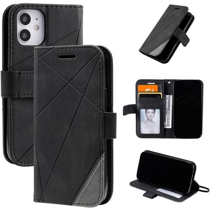 Mobigear Rhombus iPhone 12 Mini Klapphülle Portemonnaie - Schwarz