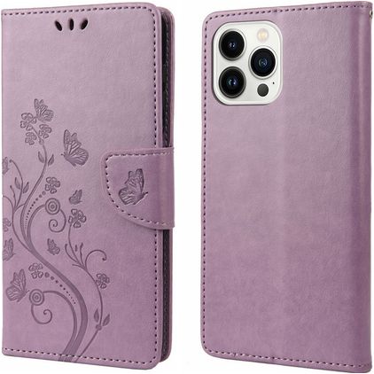 Mobigear Flowers iPhone 14 Pro Hülle Klapphülle Geldbörse - Lila