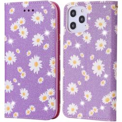 Mobigear Daisies iPhone 12 Pro Max Hülle Klapphülle Geldbörse - Lila