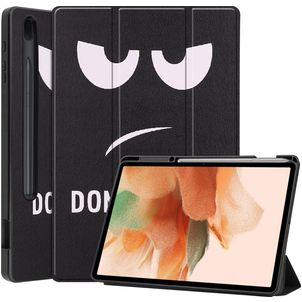 Mobigear Tri-Fold Gel Samsung Galaxy Tab S7 FE Hülle TPU,Kunstleder Klapphülle + Stifthalter - Do Not Touch