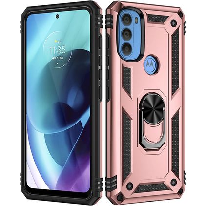 Mobigear Armor Ring Motorola Moto G71 5G Hardcase Backcover Shockproof mit Ringhalter - Roségold