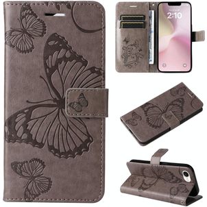 Mobigear Butterfly iPhone 16e Hülle Klapphülle Geldbörse - Grau