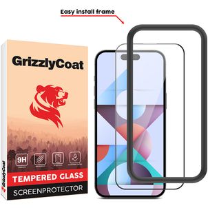 GrizzlyCoat Easy Fit iPhone 15 Pro Panzerglas Gehärtetes Glas Displayschutz - Hüllenfreundlich + Applikator - Schwarz