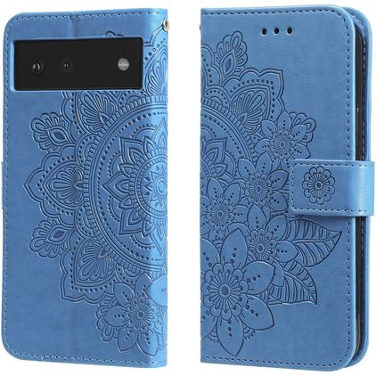 Mobigear Flowers Google Pixel 6 Hülle Klapphülle Geldbörse - Blau