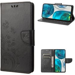Mobigear Flowers Motorola Moto G82 Hülle Klapphülle Geldbörse - Schwarz