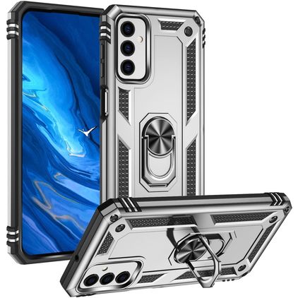 Mobigear Armor Ring Samsung Galaxy M23 Hülle Hardcase Backcover Stoßfest mit Ringhalter - Silber