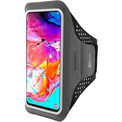 Mobiparts Comfort Fit Handyhalterung Joggen Samsung Galaxy A70 Sporthülle Neopren Sportarmband - Schwarz