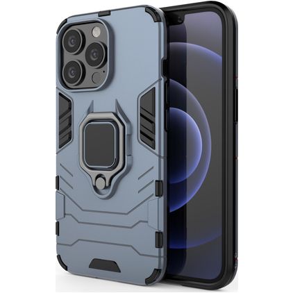 Mobigear Armor Ring iPhone 13 Pro Hülle Hardcase Backcover Stoßfest mit Ringhalter - Blau