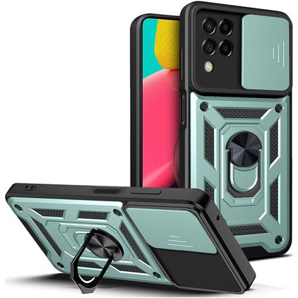 Mobigear Armor Ring Cam Slide Samsung Galaxy M53 Hülle Hardcase Backcover Stoßfest mit Ringhalter - Grün