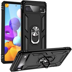 Mobigear Armor Ring Google Pixel 6a Hülle Hardcase Backcover Stoßfest mit Ringhalter - Schwarz