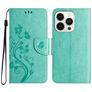Mobigear Flowers iPhone 16 Pro Max Hülle Klapphülle Geldbörse - Grün