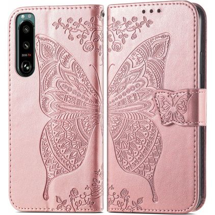 Mobigear Butterfly Sony Xperia 5 IV Klapphülle Portemonnaie - Roségold