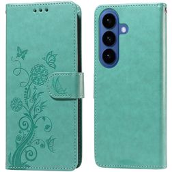 Mobigear Flowers Samsung Galaxy S26 Plus Hülle Klapphülle Geldbörse - Grün