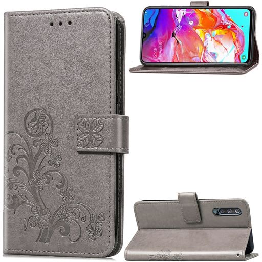Mobigear Clover Samsung Galaxy A70 Hülle Klapphülle Geldbörse - Grau