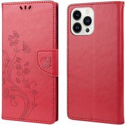 Mobigear Flowers iPhone 14 Pro Hülle Klapphülle Geldbörse - Rot