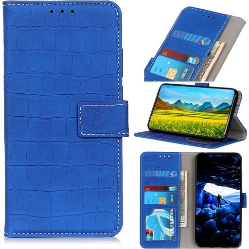 Mobigear Croco Motorola Moto E22i Hülle Klapphülle Geldbörse - Blau