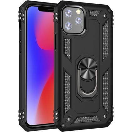 Mobigear Armor Ring iPhone 11 Pro Max Hardcase Backcover Shockproof mit Ringhalter - Schwarz