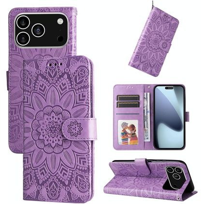 Mobigear Sunflower iPhone 17 Pro Hülle Klapphülle Geldbörse - Lila