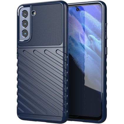 Mobigear Groove Samsung Galaxy S21 FE Hülle Flexibles TPU Backcover - Blau