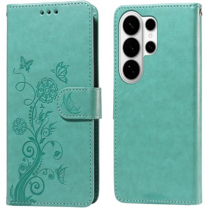 Mobigear Flowers Samsung Galaxy S26 Ultra Hülle Klapphülle Geldbörse - Grün