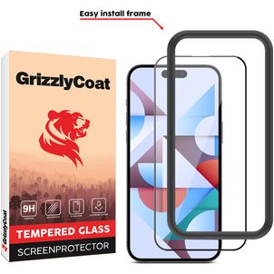 GrizzlyCoat Easy Fit iPhone 15 Pro Max Panzerglas Gehärtetes Glas Displayschutz - Hüllenfreundlich + Applikator - Schwarz