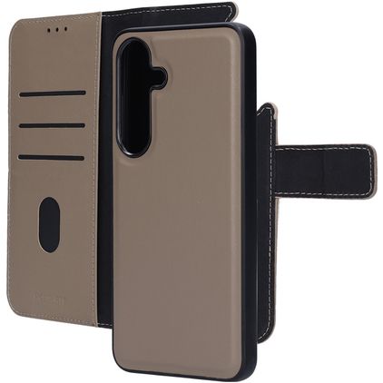 Mobiparts Samsung Galaxy S25 Hülle Echtes Leder Abnehmbare 2in1 Klapphülle Geldbörse - Taupe