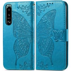 Mobigear Butterfly Sony Xperia 5 IV Hülle Klapphülle Geldbörse - Blau