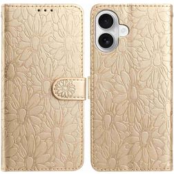 Mobigear Flowers iPhone 17 Hülle Klapphülle Geldbörse - Gold