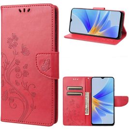 Mobigear Flowers OPPO A17 Hülle Klapphülle Geldbörse - Rot