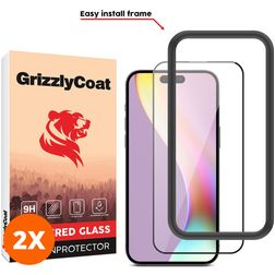 GrizzlyCoat Easy Fit iPhone 15 Plus Panzerglas Gehärtetes Glas Displayschutz - Hüllenfreundlich + Applikator - Schwarz (2er Pack)