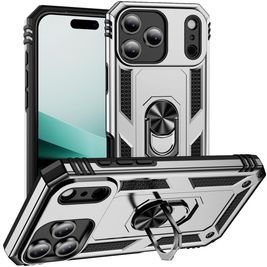 Mobigear Armor Ring iPhone 17 Pro Hülle Hardcase Backcover Stoßfest mit Ringhalter - Silber
