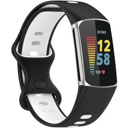 Mobigear Sport Dual Silikon Fitbit Charge 5 Armband Drückerschließe - Schwarz / Weiß
