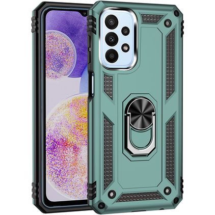Mobigear Armor Ring Samsung Galaxy A23 Hülle Hardcase Backcover Stoßfest mit Ringhalter - Grün