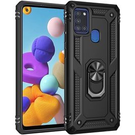 Mobigear Armor Ring Samsung Galaxy A21s Hülle Hardcase Backcover Stoßfest mit Ringhalter - Schwarz