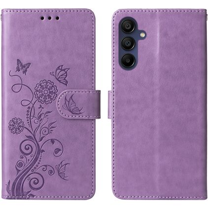 Mobigear Flowers Samsung Galaxy A17 Hülle Klapphülle Geldbörse - Lila