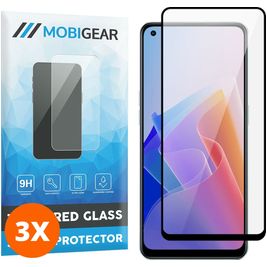 Mobigear Premium OPPO Reno 7 Lite Panzerglas Gehärtetes Glas Displayschutz - Hüllenfreundlich - Schwarz (3er Pack)
