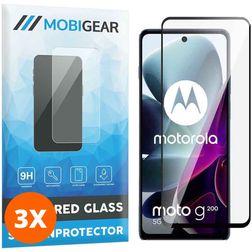 Mobigear Premium Motorola Moto G200 5G Panzerglas Displayschutz - Hüllenfreundlich - Schwarz (3er Pack)