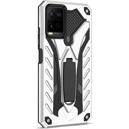 Mobigear Armor Stand Vivo Y33s Hülle Hardcase Backcover Stoßfest mit Ständer - Silber
