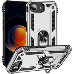 Mobigear Armor Ring iPhone 16e Hülle Hardcase Backcover Stoßfest mit Ringhalter - Silber
