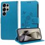 Mobigear Flowers Samsung Galaxy S25 Ultra Hülle Klapphülle Geldbörse - Blau