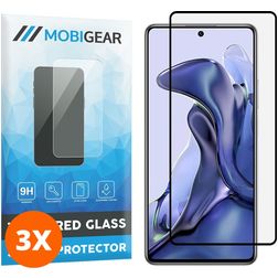 Mobigear Premium Xiaomi 11T Panzerglas Gehärtetes Glas Displayschutz - Hüllenfreundlich - Schwarz (3er Pack)