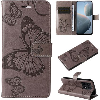 Mobigear Butterfly Xiaomi 14T Hülle Klapphülle Geldbörse - Grau